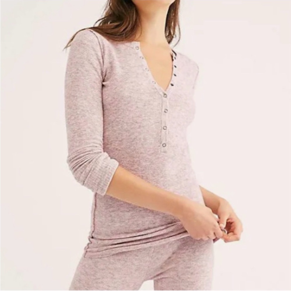 Free People Henley Thermal Top-Dusty Pink